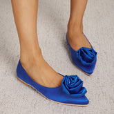 Chaussures plates pointues à talon plat en satin à fleurs et à coupe basse pour femmes
